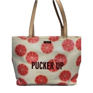 Kate Spade Flights Of Fancy Francis 'Pucker Up' Grapefruit Canvas Tote Purse Bag